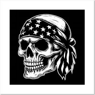 American Skull Horror Stars and Stripes Bandana Flag Posters and Art
